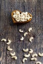 peeled cashews in a wooden plate Royalty Free Stock Photo