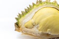 Close up peeled Durian isolated on white background for eat, the famous fruit from Thailand, it also known as The King of Fruits Royalty Free Stock Photo