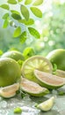 Close up of peeled pomelo on blurred background with abundant space for adding text overlay