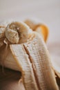 Close-up of peeled sliced banana