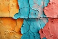 A close up of peeling paint on a wall, corful grunge wallpaper background Royalty Free Stock Photo