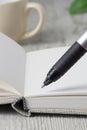 A close up of a pen and an open journal diary notebook Royalty Free Stock Photo