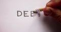 Close-up Of Pencil Eraser Erasing Debt Word Royalty Free Stock Photo