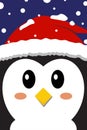 Close up of penguin face with snow in blue background- Vector illustration