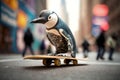 Close-Up a Penguin Skateboarding in New York. Generative AI Royalty Free Stock Photo