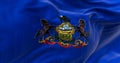 Close-up of Pennsylvania state flag waving