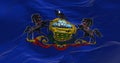 Close-up of the Pennsylvania state flag waving in the wind