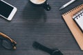 Close up people female sit hand holding cup coffee on desk table with book