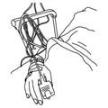 Close up people focus on the hand of a patient sick on the bed vector illustration sketch doodle hand drawn with black lines