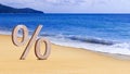 Close-up of percent sign on clean sandy beach, Percentage Sign And Discount Rate. Accountant VAT Tax Concept Royalty Free Stock Photo