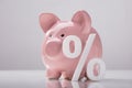 Close-up Of Percentage Sign And Piggy Bank