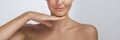 Close-up Perfect Natural Skin Care Beauty Portrait Half Face with Lips Chin and Shoulders Royalty Free Stock Photo