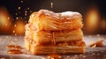 Close-up of a perfectly crafted pastry, showcasing its layers of flaky crust and luscious filling. AI Generative