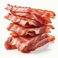 closeup of perfectly crispy bacon strips against a pristine white background - generated ai photos