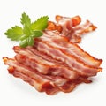 closeup of perfectly crispy bacon strips against a pristine white background - generated ai photos