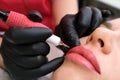 Close up of permanent lip makeup Royalty Free Stock Photo