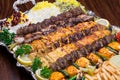 Close up of Persian Mix Kebab consist of minced meat chicken and Royalty Free Stock Photo