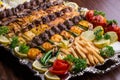 Close up of Persian Mix Kebab consisting of minced meat, chicken Royalty Free Stock Photo