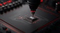 Close up of a person assembling a computer chip on a circuit board Royalty Free Stock Photo