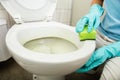 Close-up Of Person Cleaning Toilet Royalty Free Stock Photo