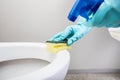 Person Hand Cleaning Toilet Using Sponge Royalty Free Stock Photo