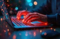 Close-up of person hands coding on laptop. App, website code. Programmer writes software. Digital design. Software development, Royalty Free Stock Photo