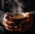A close up of a person holding a cup of coffee. Generative AI image. Royalty Free Stock Photo