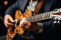 A close up of a person playing a guitar. Generative AI image. Royalty Free Stock Photo