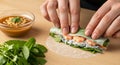 Fresh Vietnamese Spring Rolls with Peanut. Royalty Free Stock Photo
