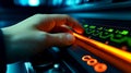 Close up of person pressing buttons on old fashioned radio player. Generative AI