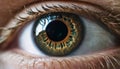 A close up of a person\'s eye with a brown iris