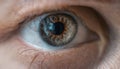 A close up of a person\'s eye with a brown iris