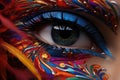 A close up of a person& x27;s eye with colorful makeup.