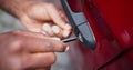 Close-up Of Person's Hand Opening Car Door Royalty Free Stock Photo