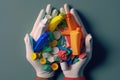 close-up of person's hands, sorting through recyclable materials The image represents the power of individual action