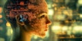 A close-up of a personÃ¢â¬â¢s head with a small microchip implanted near the temple