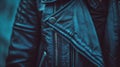 A close up of a person wearing black leather jacket and tie, AI