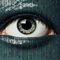 a close up of a persons eye with a binary code background Royalty Free Stock Photo