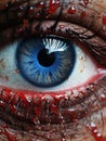 a close up of a persons eye with blood on it