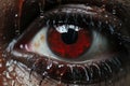 a close up of a persons eye with blood on it
