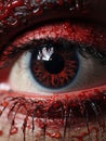 a close up of a persons eye with blood on it