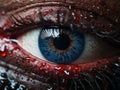 a close up of a persons eye with blood on it