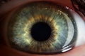 Persons eye, extreme macro shot of female or male sight organ, shadows of green eye colour Royalty Free Stock Photo