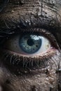 a close up of a persons eye with water droplets on it