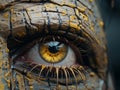 a close up of a persons eye with yellow eyes