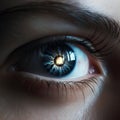 A close-up of a persons eyes wearing smart contact lenses two generative AI