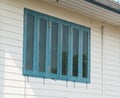 Close-up (perspective), 3 blue casement windows