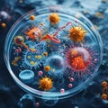A close up of a petri dish filled with different types of bacteria Royalty Free Stock Photo