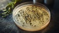 Close-up of a petri dish with microbial growth on nutrient agar medium Royalty Free Stock Photo