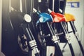 Close up of petroleum gasoline station service - oil refueling and refilling for car transportation concept. Royalty Free Stock Photo